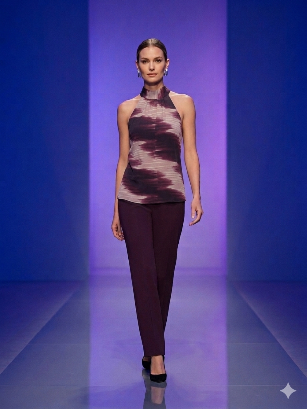 NWT Vanity Halter Neck Top Small Purple Abstract Raisin Tie-Back Boho